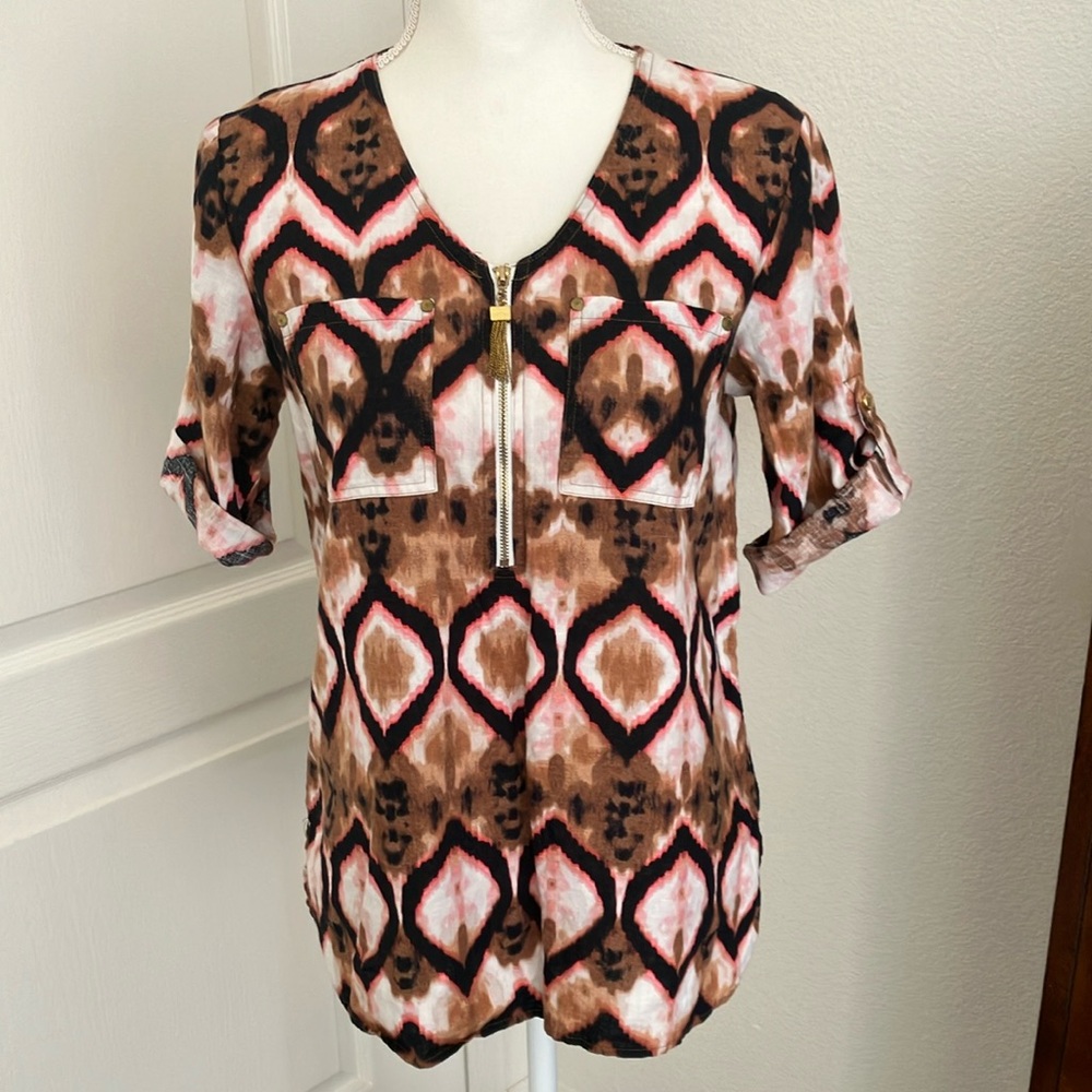 Ellen Tracy 100% linen tunic multicolor blouse Size: PS but feels like size S